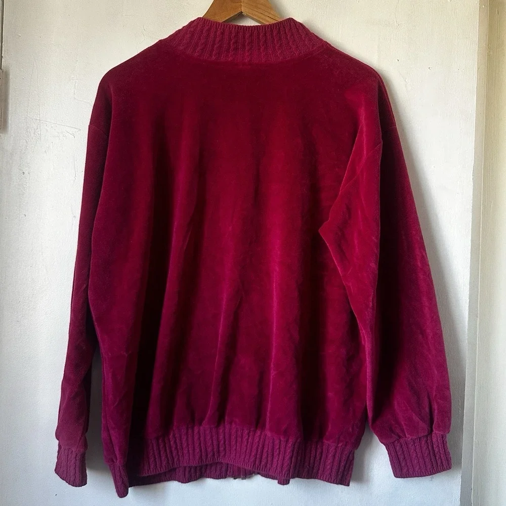 Vintage SK Sport Women's Hot Pink‎ Full Zip Long Sleeve Velour Jacket Mob Wife L